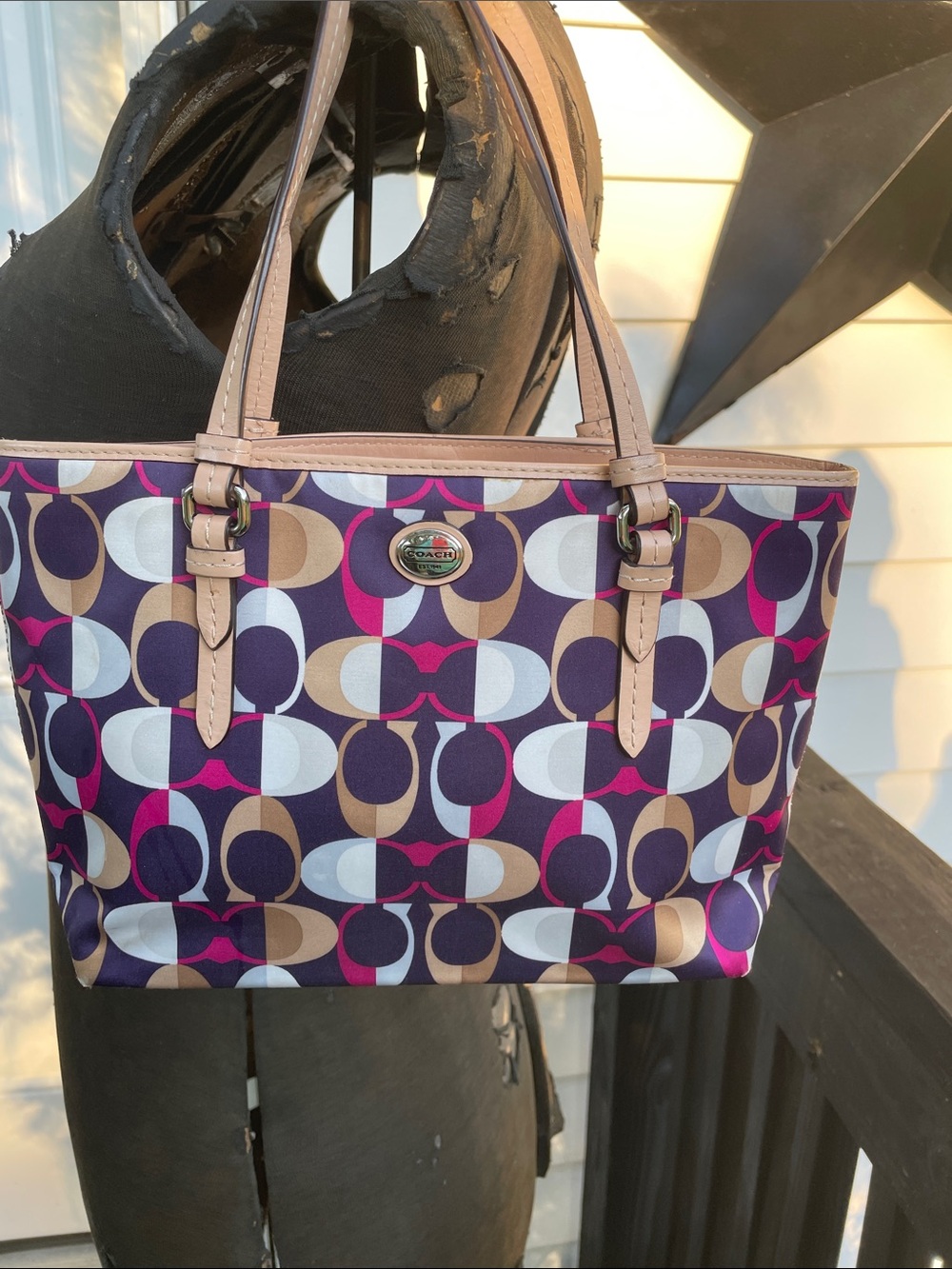 Coach Peyton Multicolor Signature Tote with Pink, Purple & Tan Accents